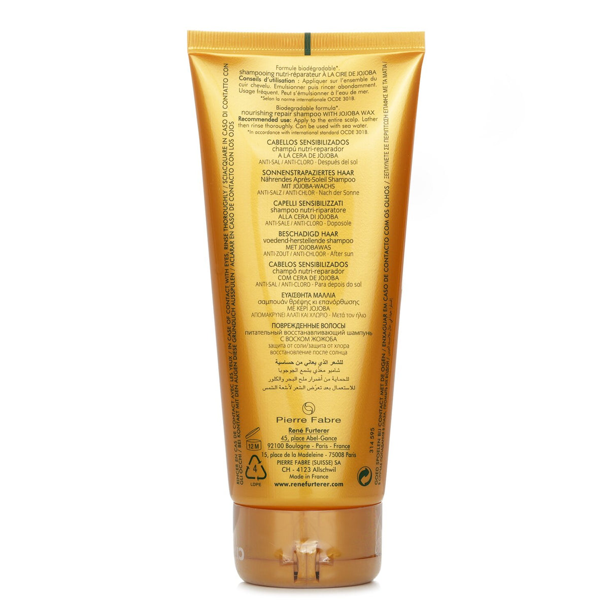 Rene Furterer Solaire After-Sun Shampoo with Jojoba Wax, nourishing and repairing sun-damaged hair for a smooth, healthy finish.