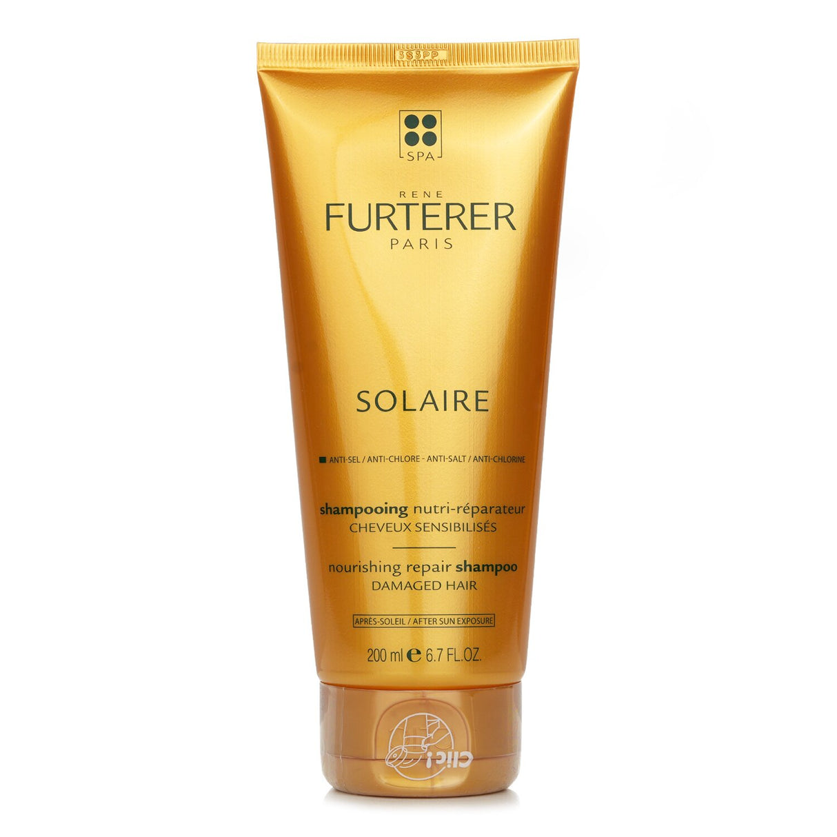 Rene Furterer Solaire Shampoo, infused with jojoba wax, restores and nourishes sun-exposed hair for smooth, healthy locks.