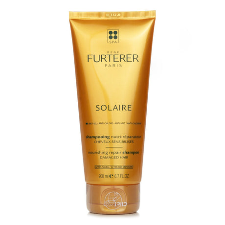 Rene Furterer Solaire Shampoo, infused with jojoba wax, restores and nourishes sun-exposed hair for smooth, healthy locks.