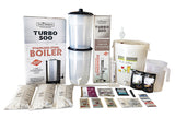 Complete distillery kit featuring T500 Condenser, boiler, fermenter, essences, and all essentials for home spirit crafting.