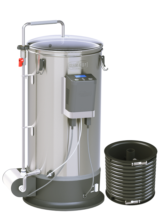 All-in-one brewing system in stainless steel, featuring a 30L capacity, magnetic pump, and app connectivity for easy beer making.