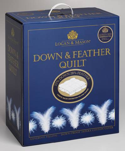 Luxurious King quilt featuring 72% silver duck down, 300 thread count cover, and cassette walled construction for ultimate comfort.