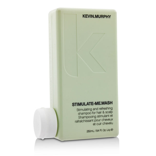 Kevin.Murphy Stimulate-Me.Wash bottle showcasing its invigorating shampoo for men with cooling Camphor Crystals and natural extracts.