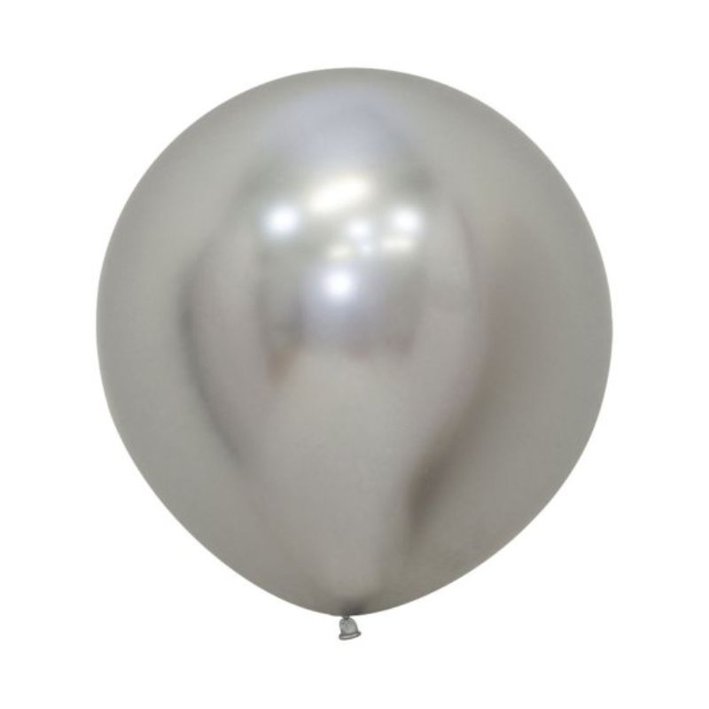 Set of 3 Sempertex 60cm metallic reflex silver latex balloons, perfect for elevating any celebration with elegance.