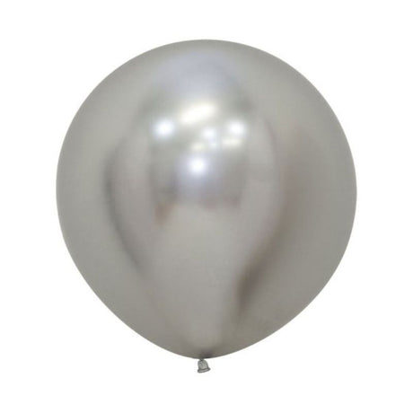 Set of 3 Sempertex 60cm metallic reflex silver latex balloons, perfect for elevating any celebration with elegance.