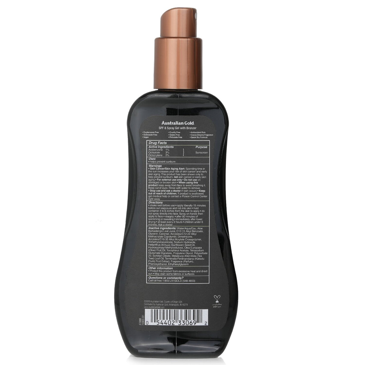 Australian Gold - Spray Gel Sunscreen SPF 8 with Instant Bronzer  - 237ml/8oz