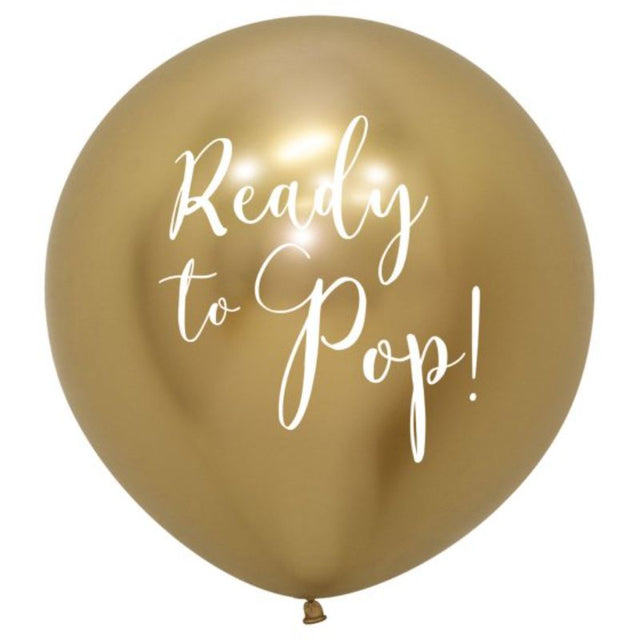 Large gold latex balloon ideal for celebrations, fillable with helium or confetti for a stunning effect at any event.