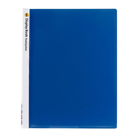 Pack of 10 blue non-refillable A4 display books with 20 clear pockets each for organizing documents and presentations.