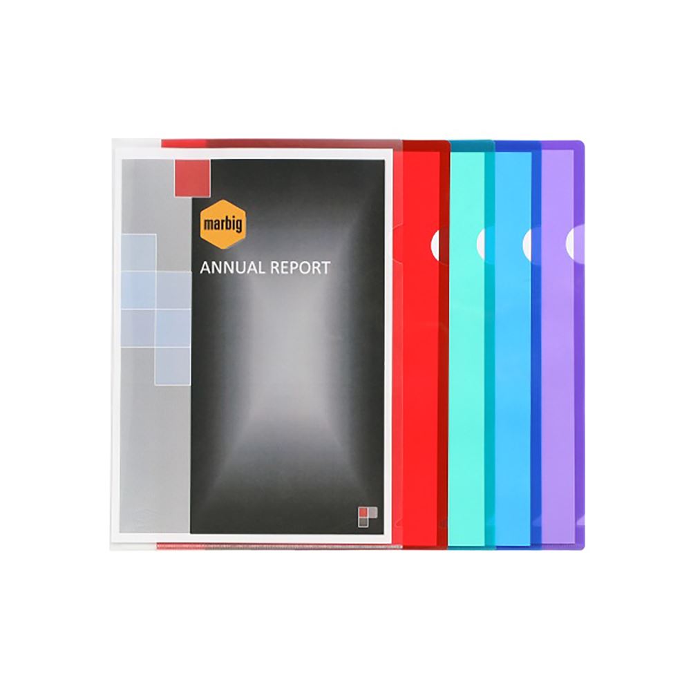 Clear A4 letter file pack of 10 with durable PP, comes in assorted colors for easy organization and access to documents.