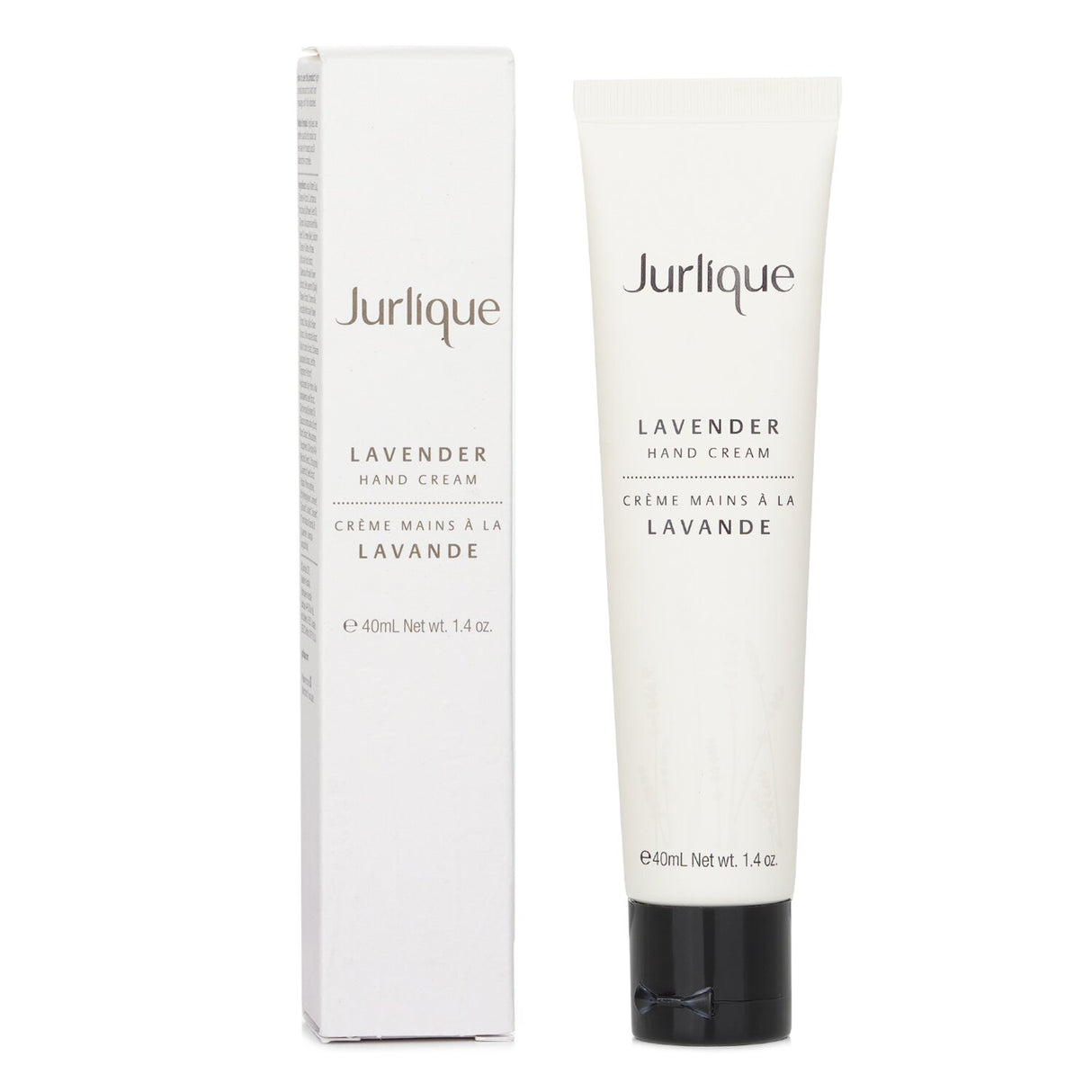 Luxurious Jurlique Lavender Hand Cream in a 40ml tube, deeply hydrates and soothes dry hands with floral aroma.