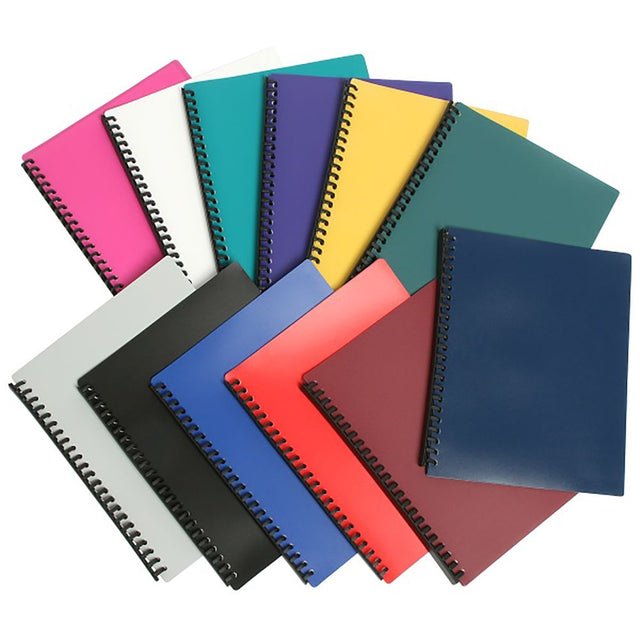 A4 refillable blue display book with 20 durable pockets for organized document storage and easy page swapping.