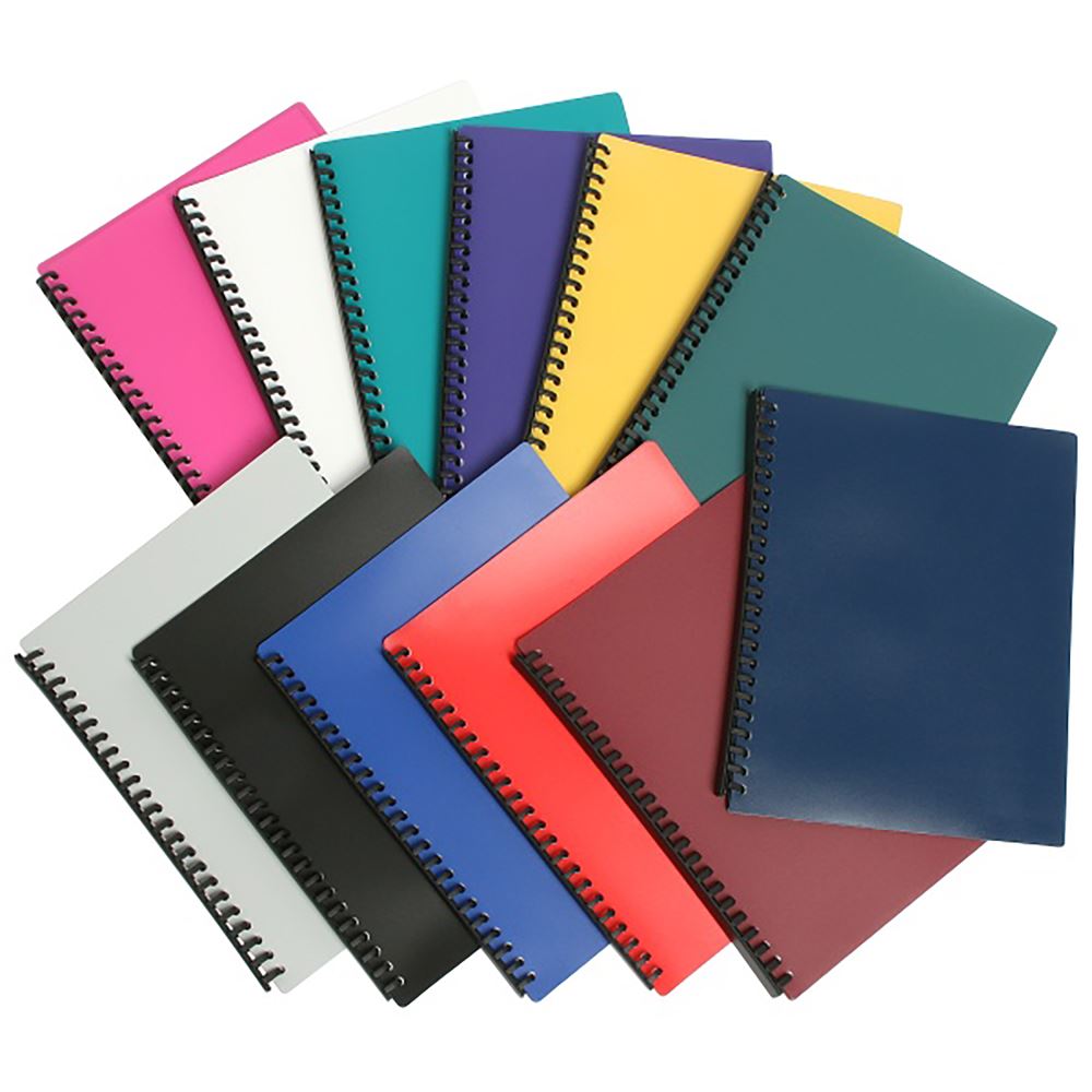 Marbig refillable A4 display book in maroon with 20 clear pockets for document protection and easy page swapping.