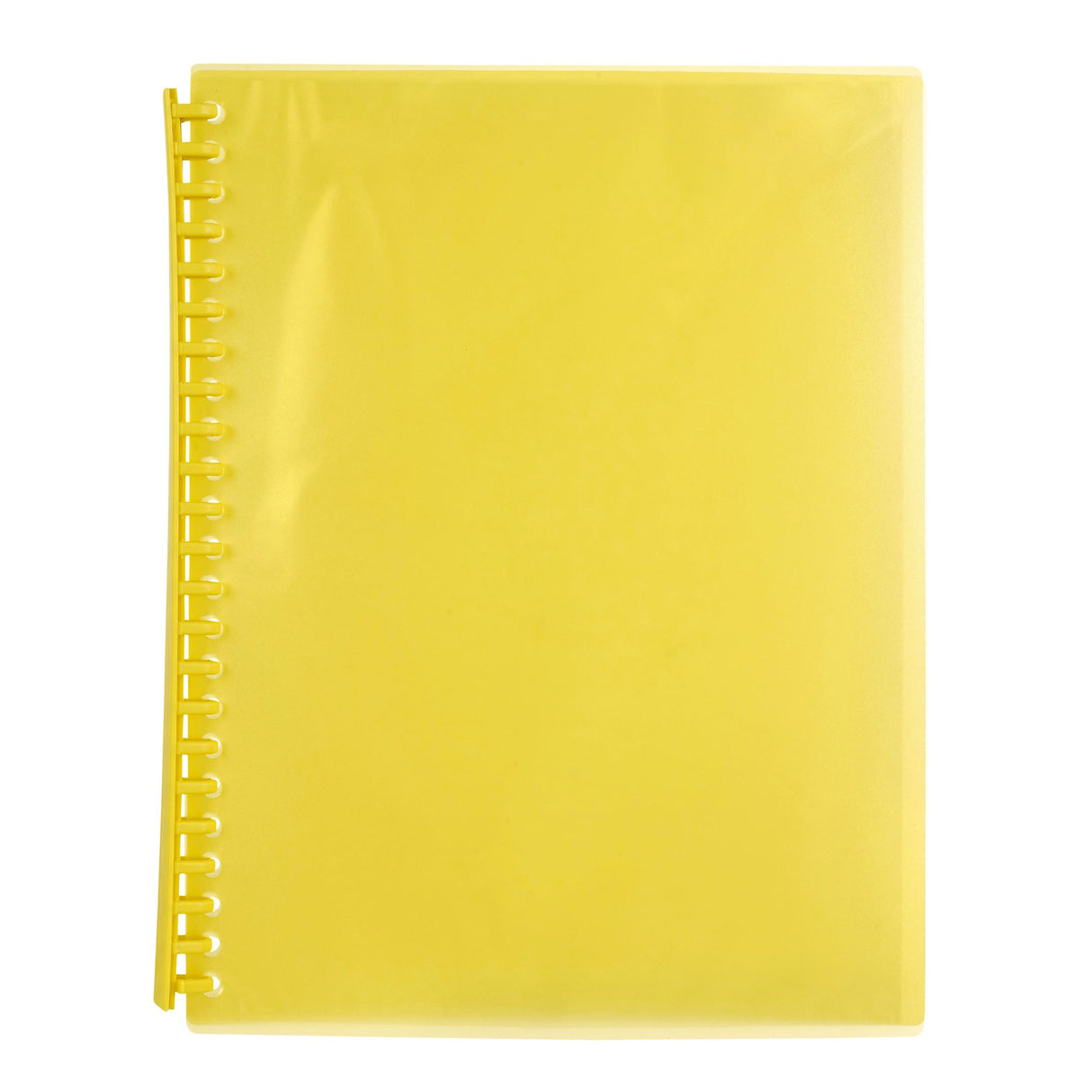 Yellow refillable display book with 20 pockets, ideal for organizing and showcasing important documents. Pack of 10.