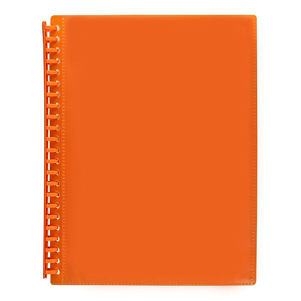 Marbig A4 20 Pocket Insert Cover Display Book in vibrant orange, perfect for organizing and showcasing important documents.