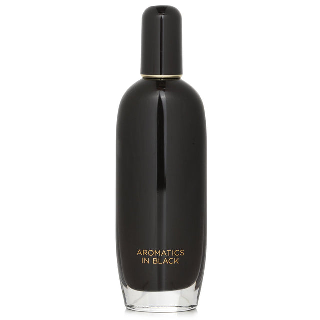 Clinique Aromatics In Black Eau De Parfum 100ml featuring an oriental floral scent with notes of plum, jasmine, and myrrh.