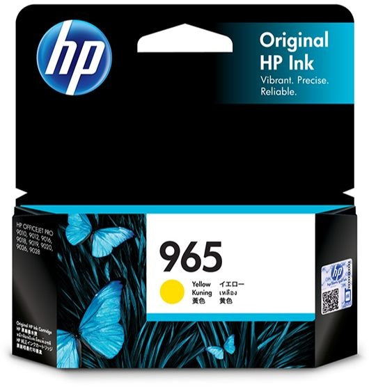 HP 965 Yellow Ink Cartridge for vibrant prints; yields up to 700 pages, compatible with multiple OfficeJet Pro models.