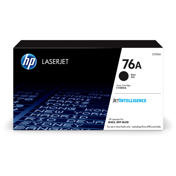 HP 76A Black Toner cartridge, ideal for M404 and M428 printers, yielding up to 3,000 pages with sharp text and vibrant graphics.