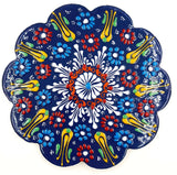 Set of 3 vibrant Turkish handpainted trivets, 18cm, showcasing unique designs for stylish table protection.