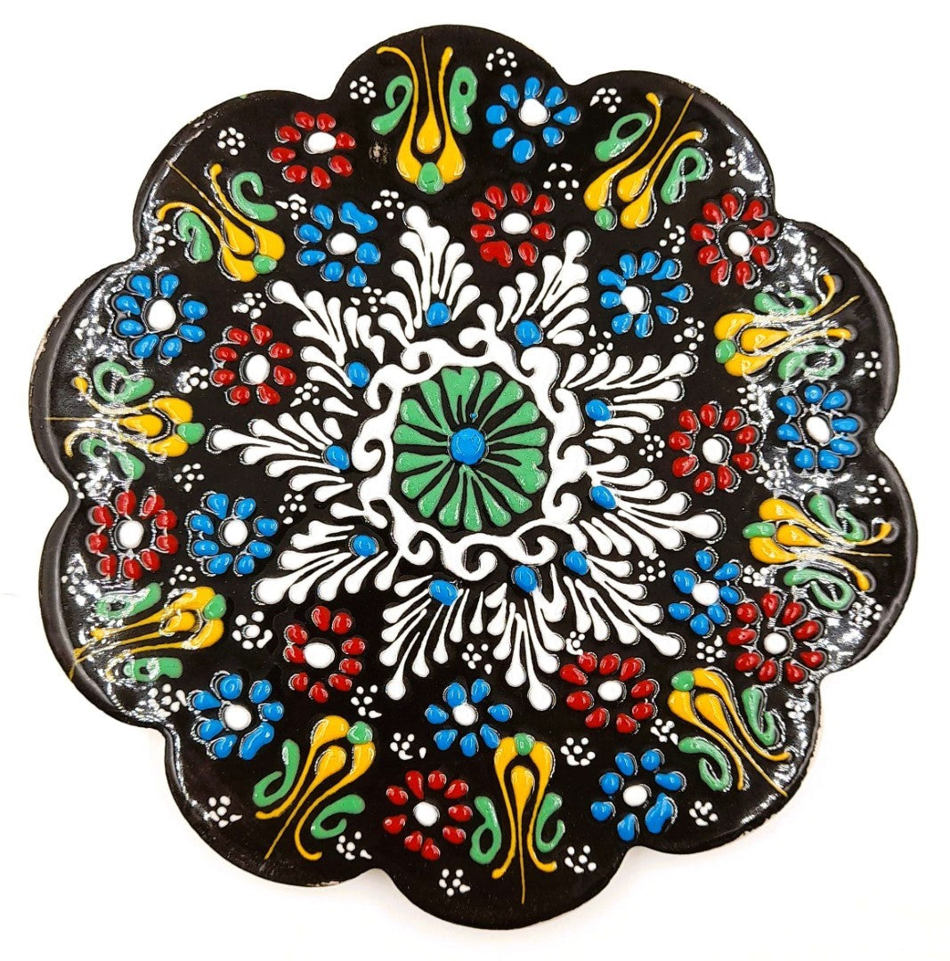 Set of 3 Turkish handpainted trivets, 18cm, featuring vibrant, unique designs for hot pots and stylish table protection.