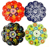 Handpainted Turkish coasters, 12cm, set of 4 unique designs, adding elegance and cultural flair to your home decor.