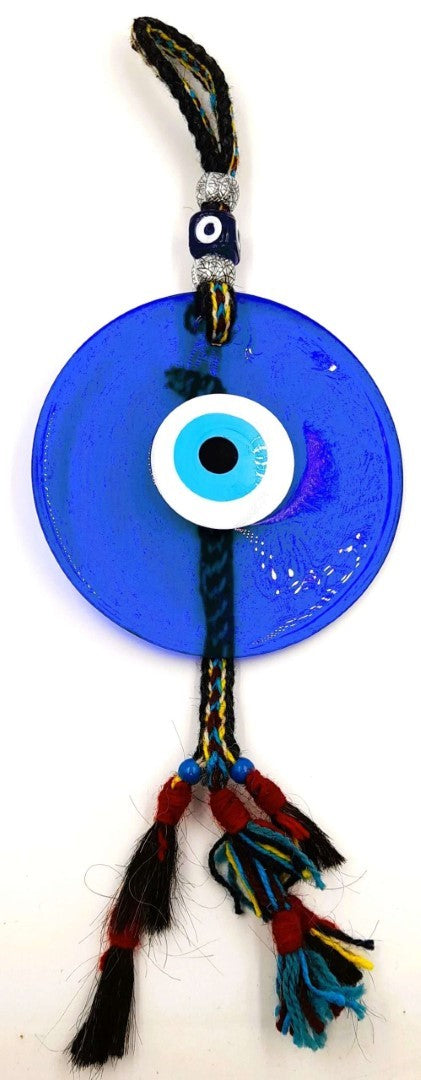 Artisan-crafted 18cm Turkish Glass Evil Eye wall hanging, vibrant colors, unique design for protection and home decor.