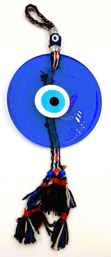 Handcrafted 18cm Turkish glass evil eye wall hanging, vibrant colors, unique design for protection and home decor.