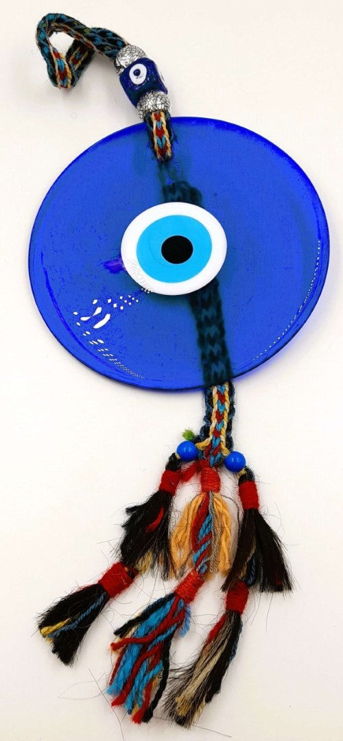 Turkish glass evil eye wall hanging, 18cm, handcrafted, vibrant colors, protects against negative energies, elegant decor.