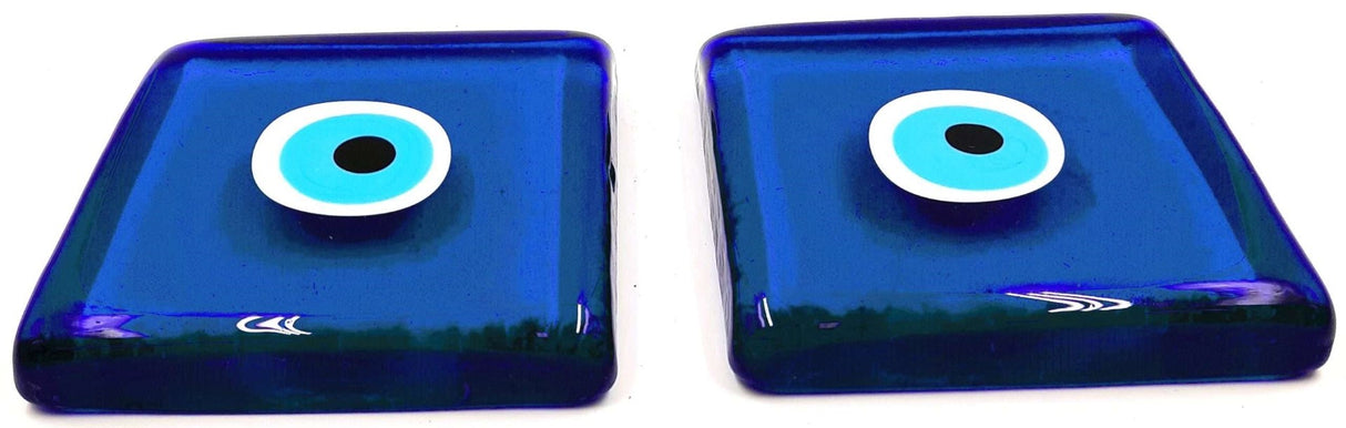 Set of 2 glass blocks featuring evil eye motifs, enhancing home decor with style and protection against negative energy.