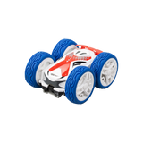Remote-controlled Silverlit Exost Mini Flip Neo car with two-sided design, flips, and rechargeable battery, for kids 5+.