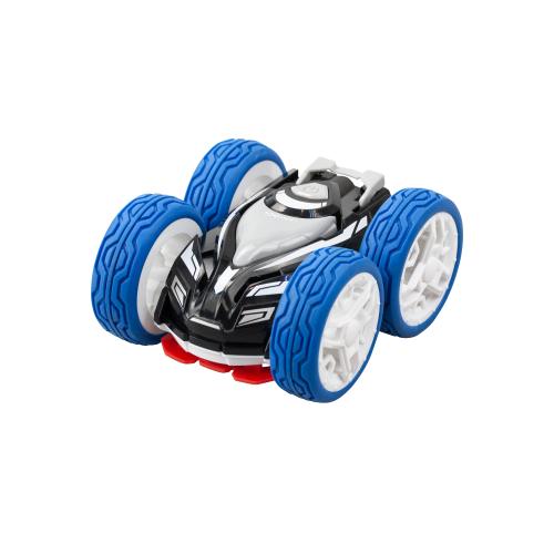 Remote-controlled Mini Flip Neo car for kids, featuring a unique two-sided design and USB-C rechargeable battery.