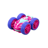 Remote control car with a vibrant design, performing flips and stunts, perfect for kids aged 5 and up.
