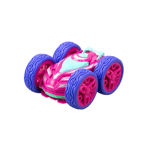 Remote control car with a vibrant design, performing flips and stunts, perfect for kids aged 5 and up.
