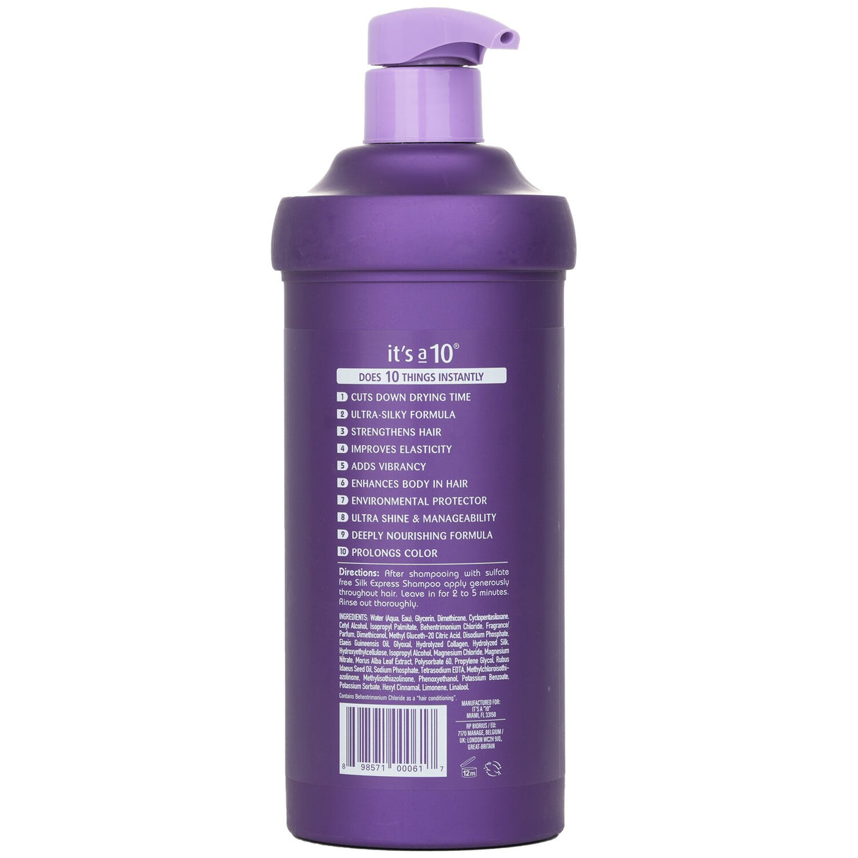 It's A 10 Silk Express Miracle Silk Conditioner in a 517.5ml bottle, revitalizes and strengthens dry, damaged hair.