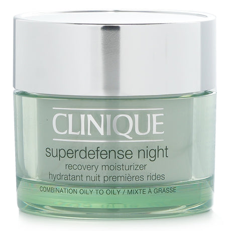 Clinique Superdefense Night Recovery Moisturizer, designed for combination oily skin, revitalizes and protects overnight.