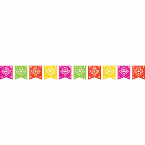 Vibrant Serape Picado Fiesta Flag Banner in glossy paper, perfect for colorful celebrations and gatherings. 2.7m x 25cm.