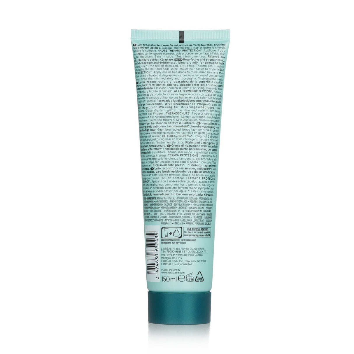 Kerastase Ciment Thermique, a 150ml leave-in treatment for damaged hair, protects against heat up to 180°C and enhances shine.
