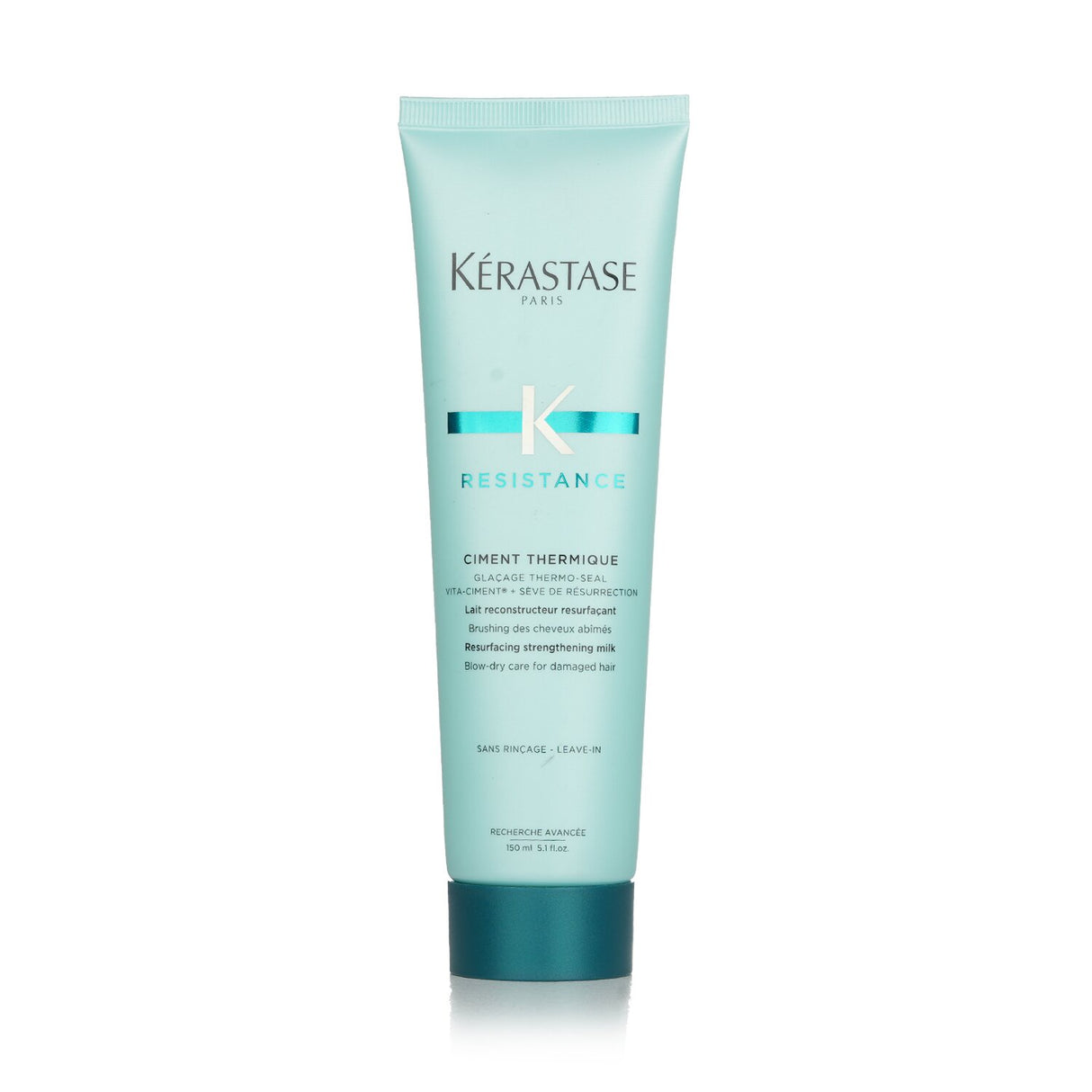 Kerastase Resistance Ciment Thermique milk protects and strengthens damaged hair from heat up to 180°C for a smooth, shiny finish.