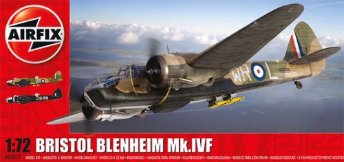 Detailed 1:72 scale model kit of Airfix Bristol Blenheim Mk1 bomber, featuring 158 pieces for historical aircraft enthusiasts.