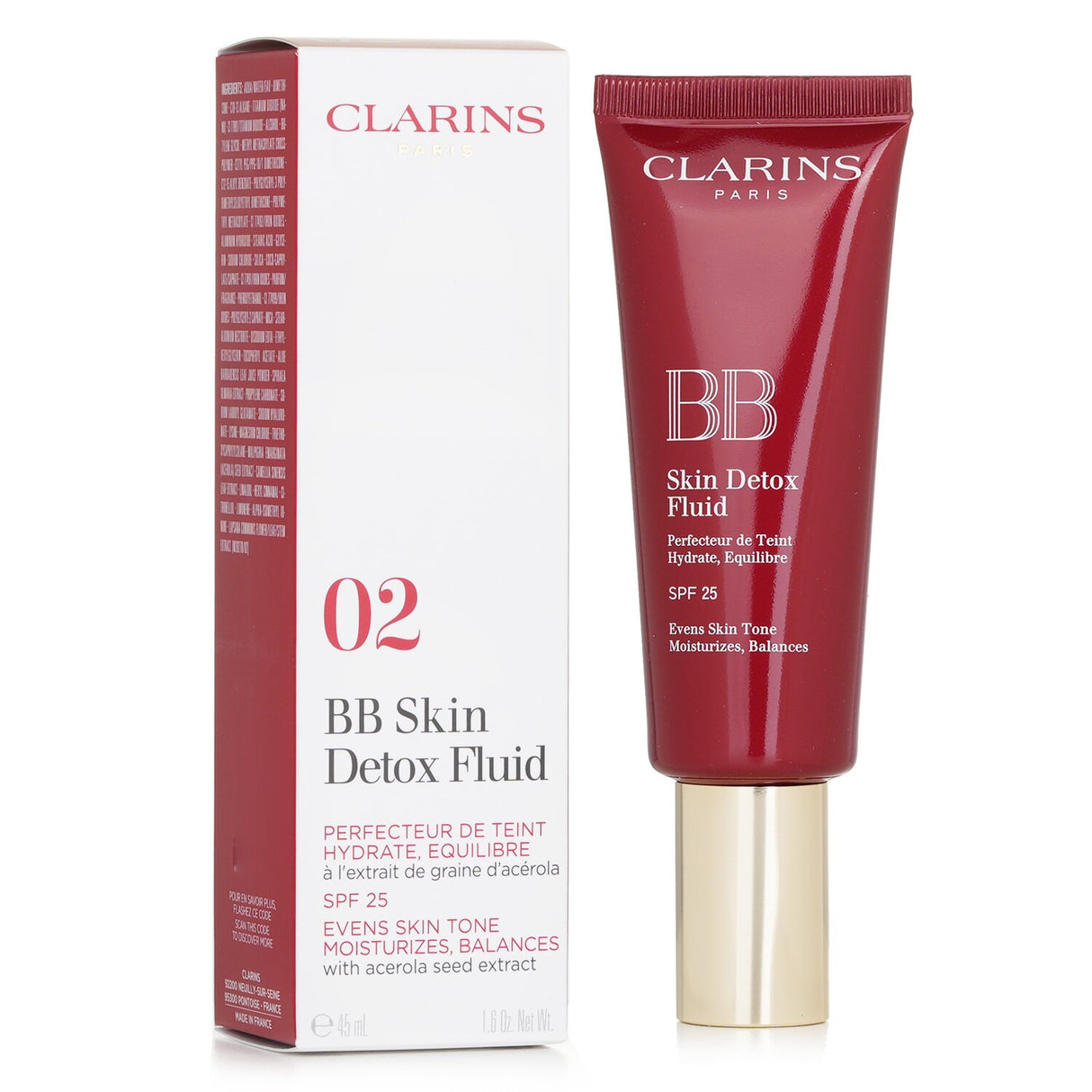 Clarins BB Skin Detox Fluid SPF 25 in #02 Medium, a lightweight BB cream for a flawless, radiant complexion with UV protection.