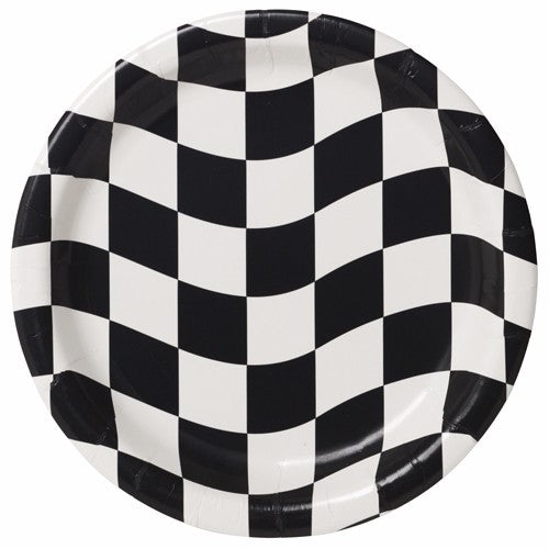 Black and white checkered paper dinner plates, 23cm, pack of 8, perfect for stylish and easy entertaining.