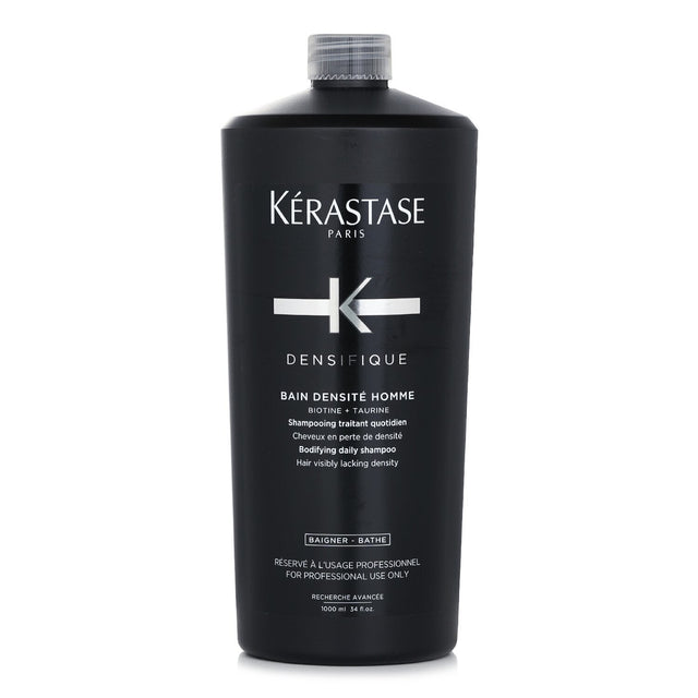 Kerastase Densifique Bain Densite Homme Shampoo for men, enhances hair density, cleanses scalp, infused with biotin and polymers.