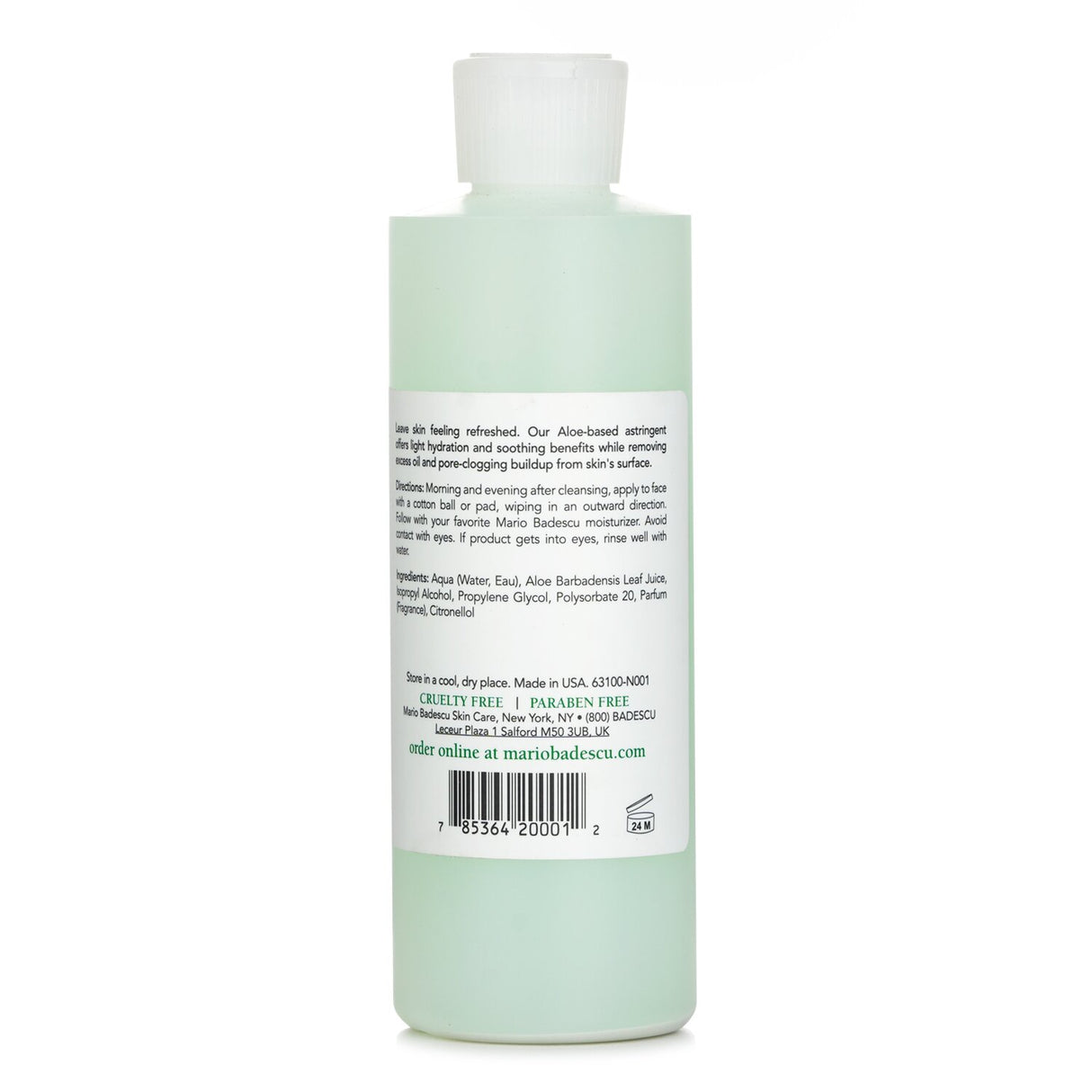 Mild astringent aloe lotion for combination, dry, and sensitive skin, soothing, hydrating, and cleansing with 2% alcohol.
