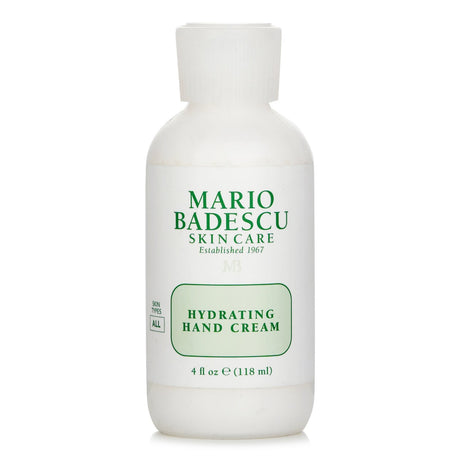 Mario Badescu Hydrating Hand Cream in 118ml, ideal for all skin types, delivering long-lasting moisture and soft hands.