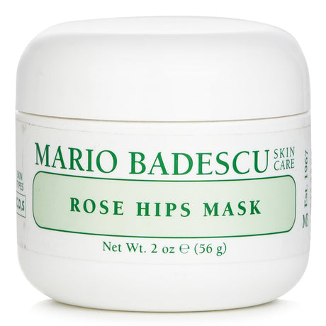 Mario Badescu Rose Hips Mask in a 5 oz jar, designed for hydrated, radiant skin with Kaolin clay and Rose Hips Oil.