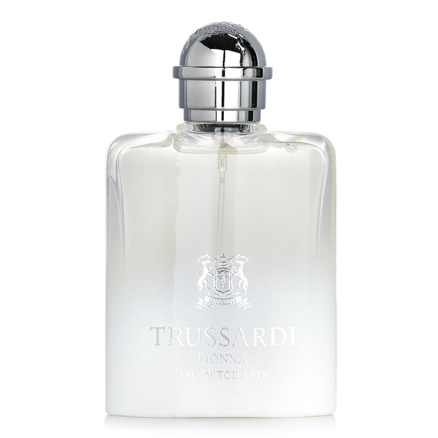 Trussardi Donna Eau De Toilette Spray 50ml, featuring vibrant yuzu, jasmine tea, and creamy sandalwood notes for spring elegance.