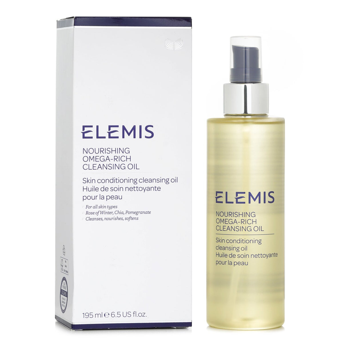 Elemis Nourishing Omega-Rich Cleansing Oil in 195ml, a luxurious oil-to-milk cleanser that nourishes and brightens skin.