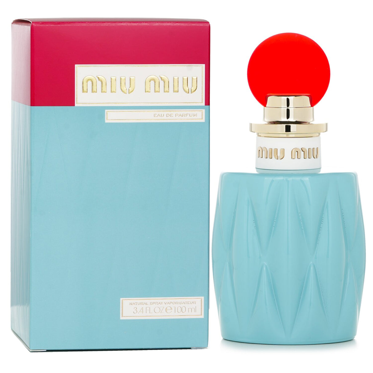 Miu Miu Eau De Parfum Spray 100ml, a floral green fragrance with notes of lily, jasmine, and oud in a luxurious bottle.