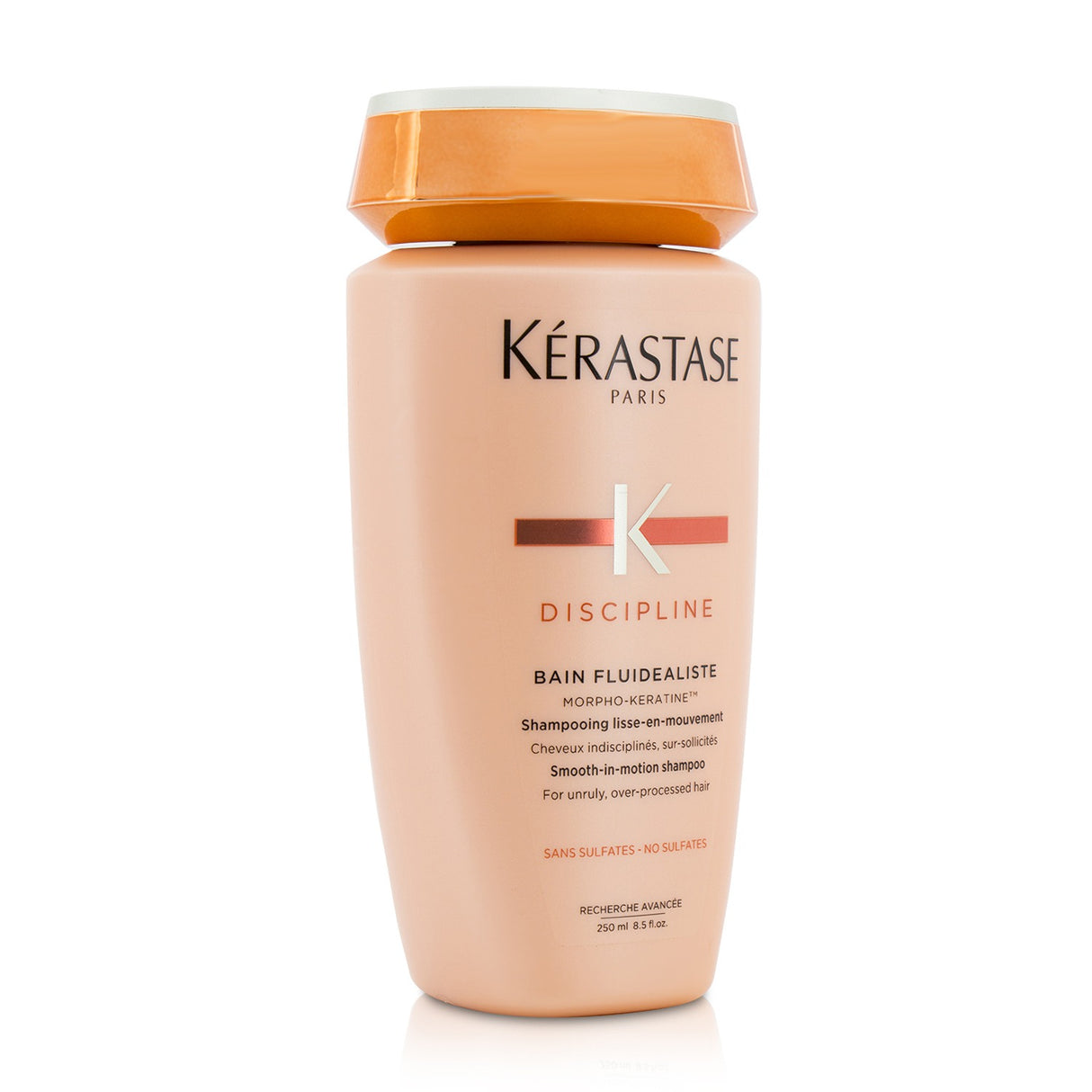 Sulfate-free shampoo for unruly hair, enhances smoothness, manageability, and shine while reducing frizz.