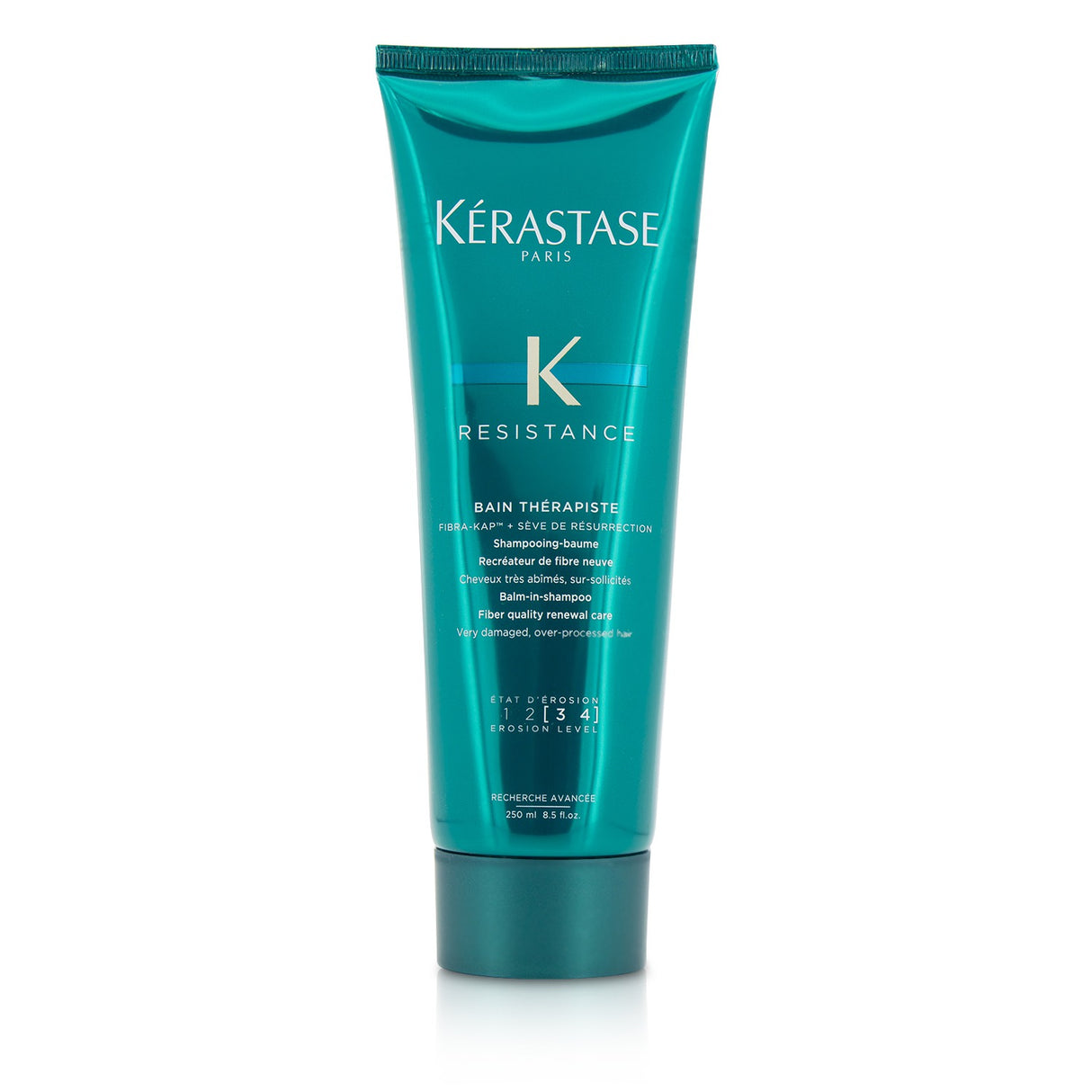 Kerastase Resistance Balm-In-Shampoo in 250ml, rejuvenating jelly formula for very damaged hair with amino acids for repair.