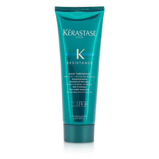 Kerastase Resistance Balm-In-Shampoo in 250ml, rejuvenating jelly formula for very damaged hair with amino acids for repair.